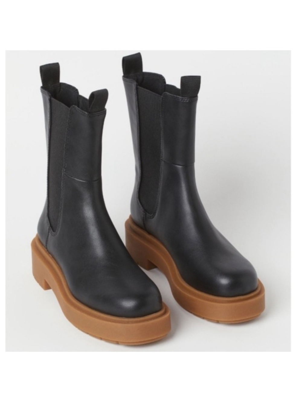 Black ankle Platform Boots with Tan Lug Sole